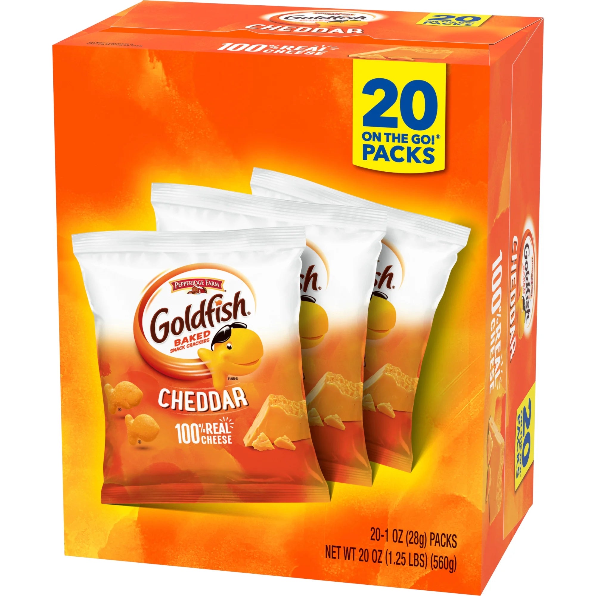 Cheddar Cheese Crackers, Baked Snack Crackers, 1 Oz On-The-Go Snack Packs, 20 Count Box