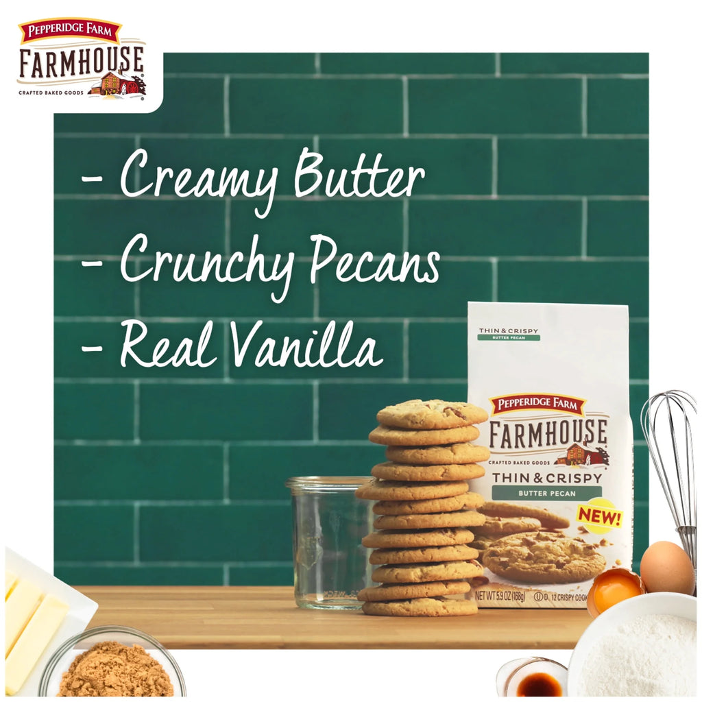 (4 Pack)  Farmhouse Thin & Crispy Butter Pecan Cookies, 5.9 Oz Bag