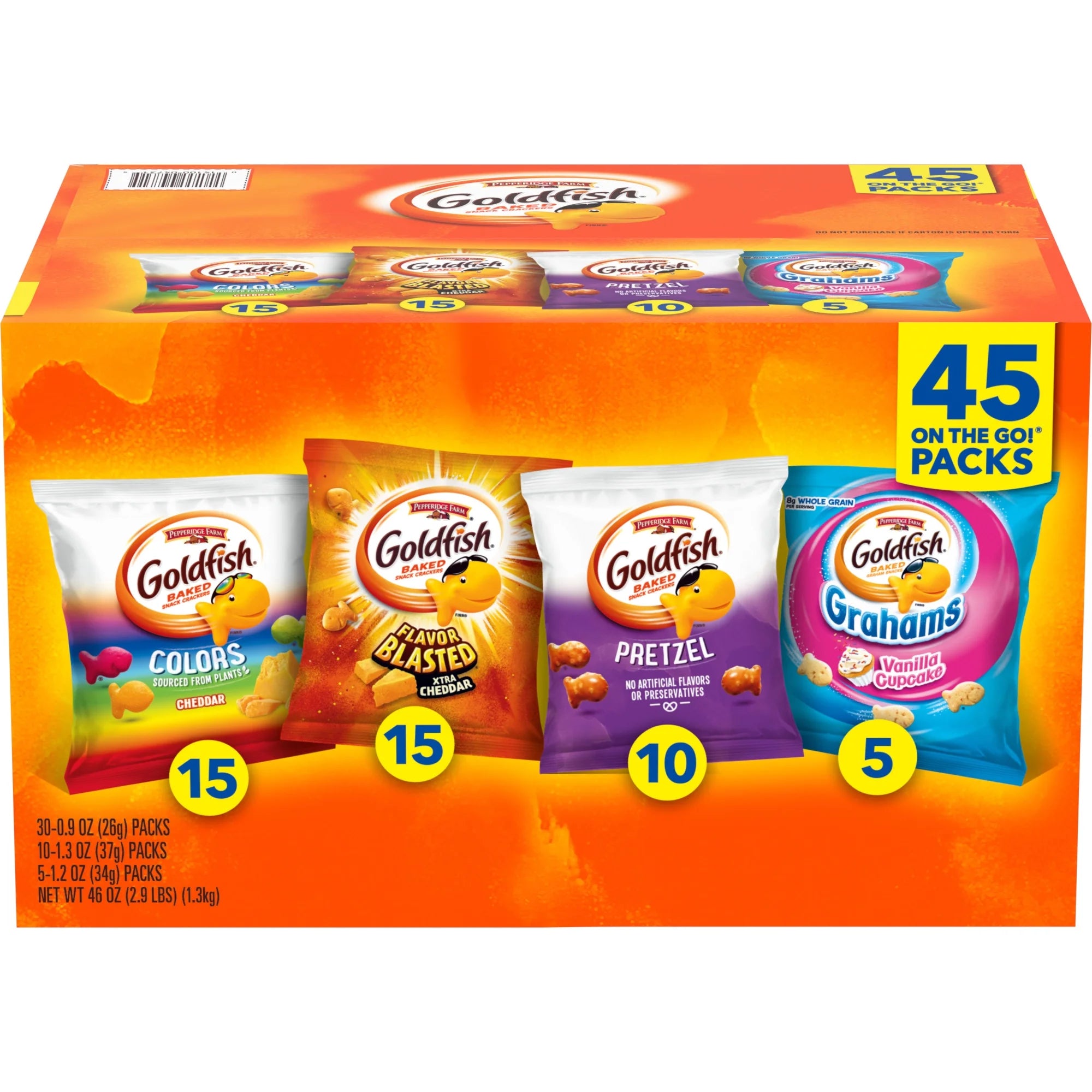 Pepperidge Farm  Crackers Sweet & Savory Variety Pack Box, 45-Count Single-Serve Snack Packs